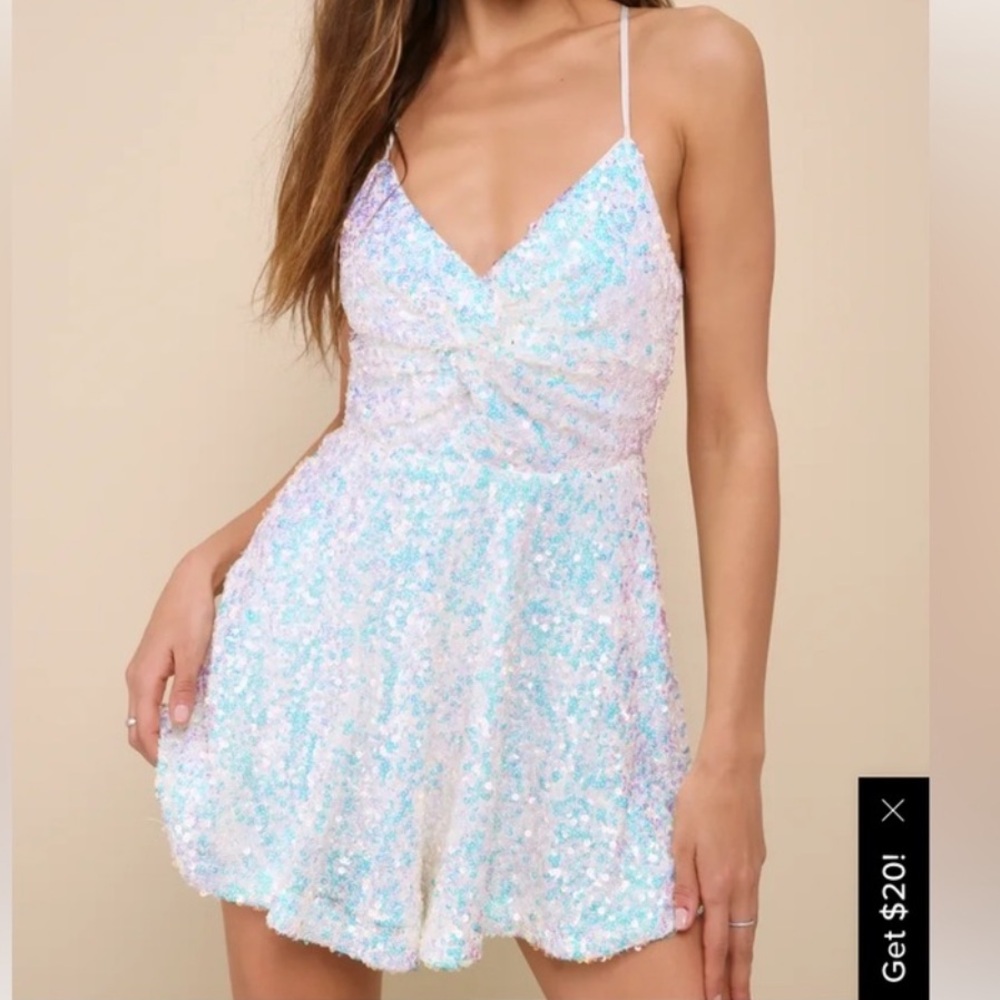 Lulu's White Iridescent Sequin Romper